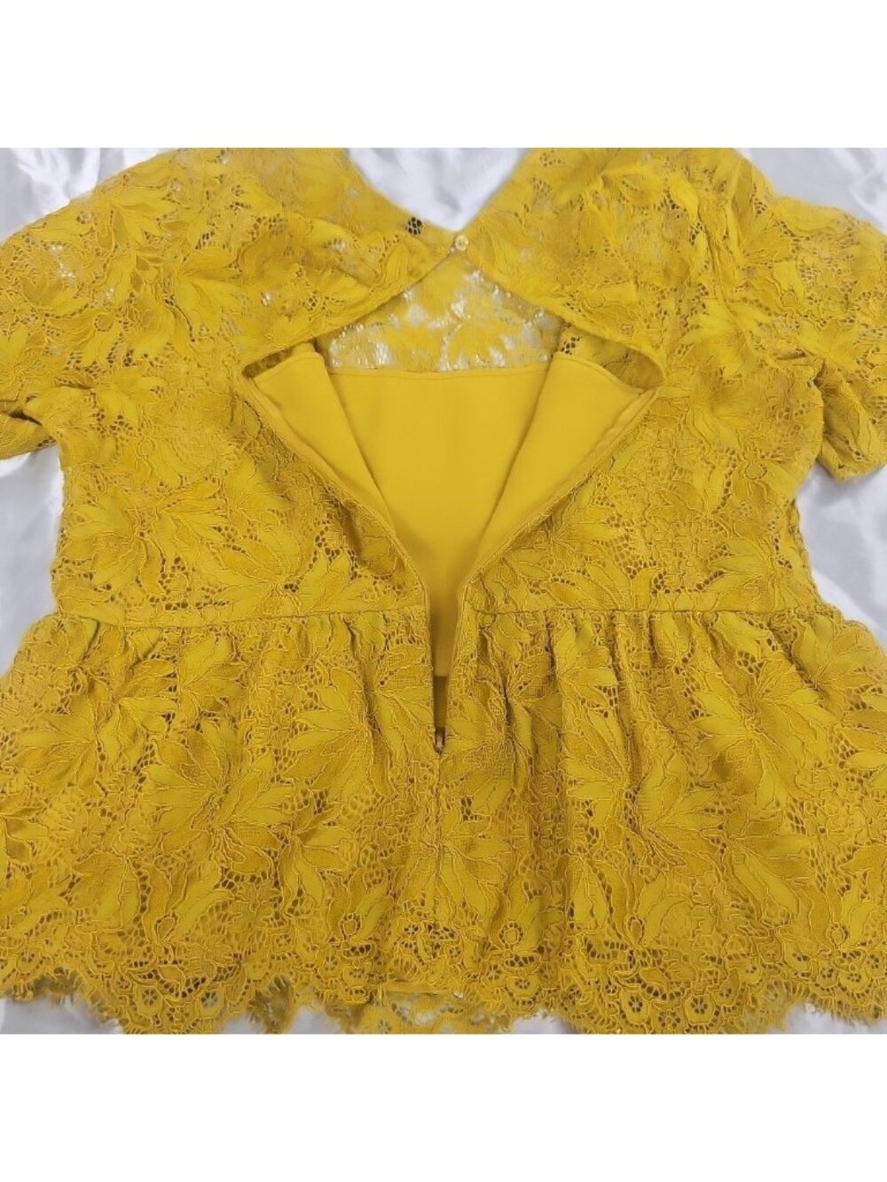 Zara Womens Large Mustard Yellow Lace Peplum Top Romantic Cottagecore Blouse - Picture 10 of 16